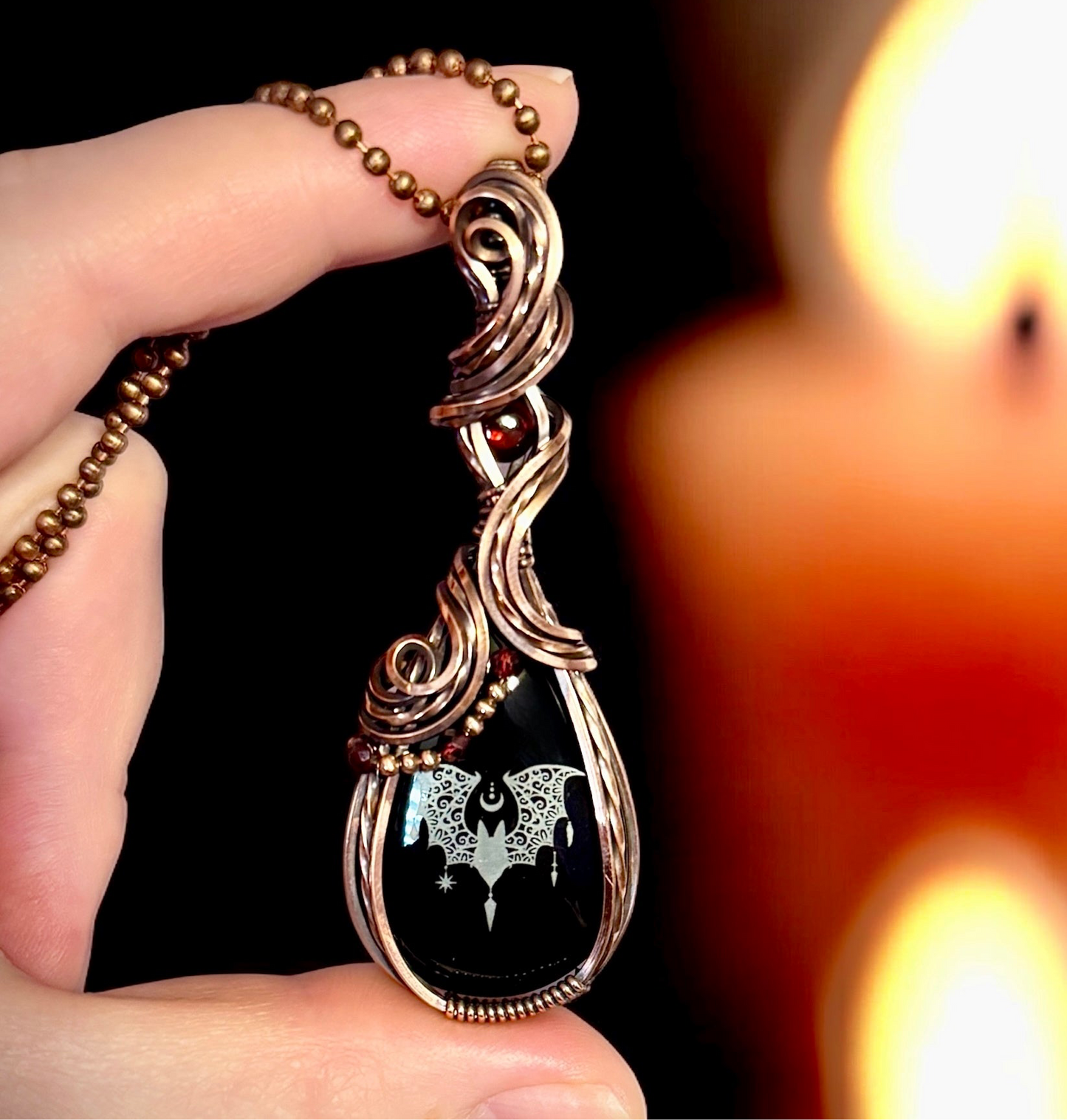 .Onyx Bat pendant
