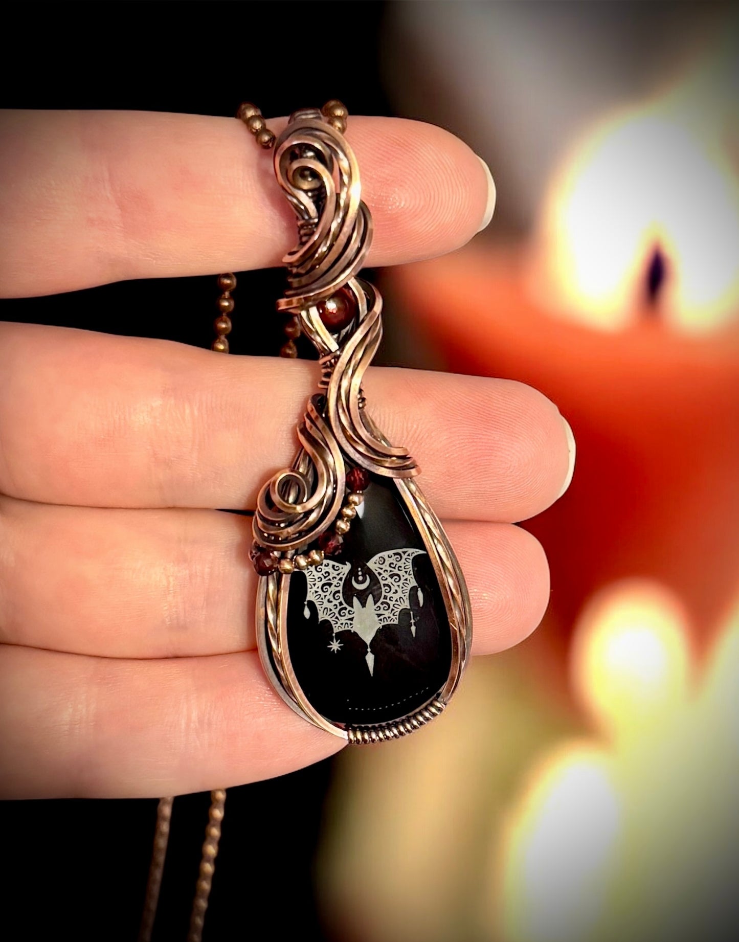 .Onyx Bat pendant