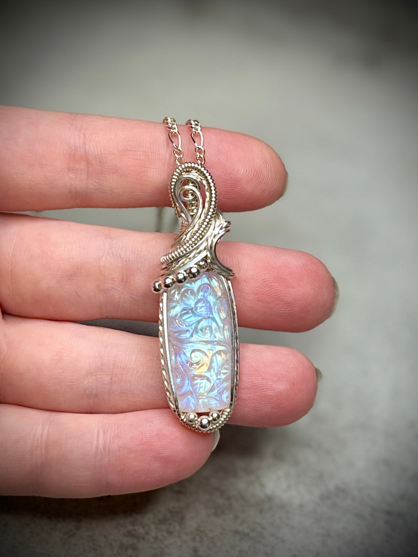 .Carved Rainbow Moonstone